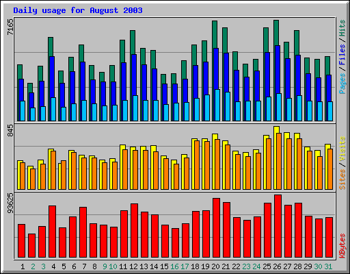Daily usage for August 2003
