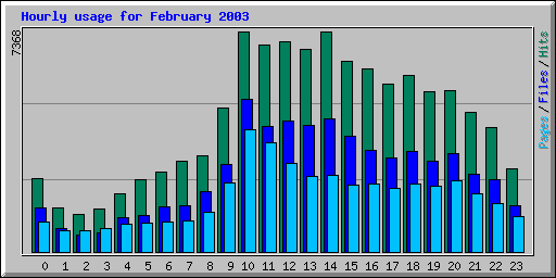 Hourly usage for February 2003